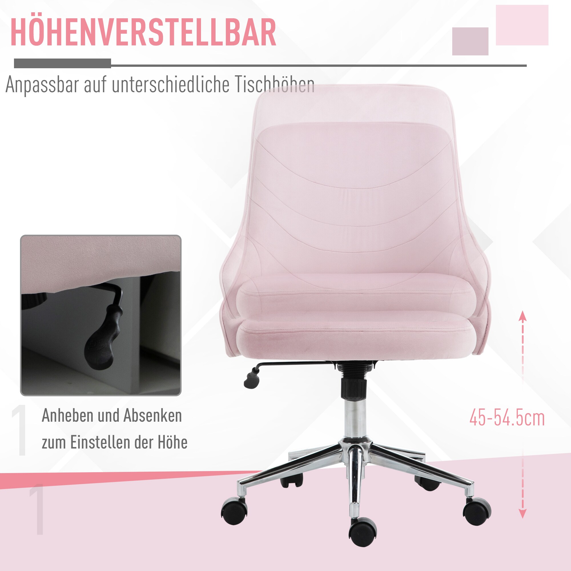 Vinsetto Bürostuhl mit Wippfunktion rosa 57 x 61 x 86-96 cm (BxTxH)