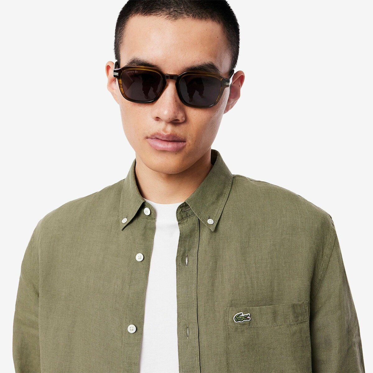 LACOSTE<br>Camisa de linho, corte regular