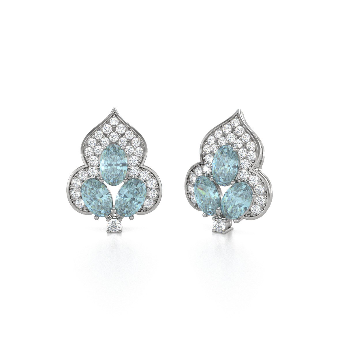Boucles d'oreilles ADEN Or 585 Blanc et Aigue-Marine 3.5grs