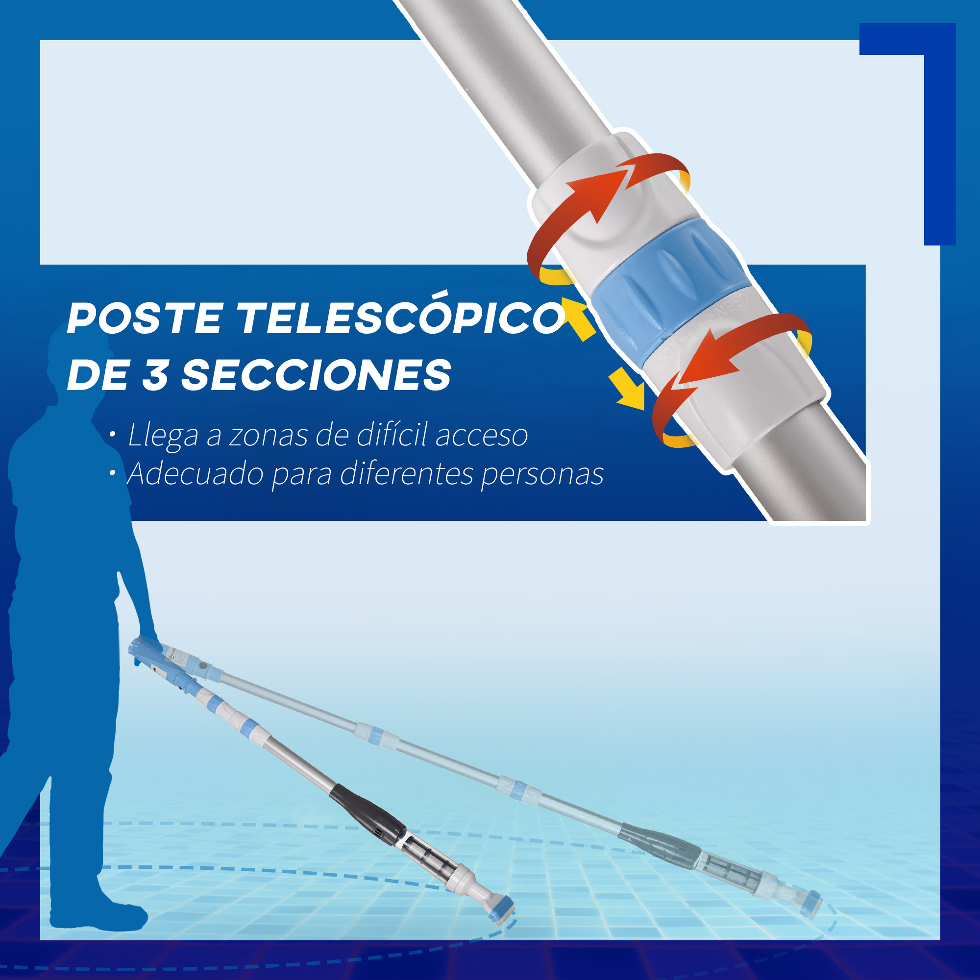 Limpador de piscina elétrico Outsunny para piscinas de alumínio, aspirador de piscina manual com haste telescópica de 3 seções para lagos Ø6x162 cm, multicolorido