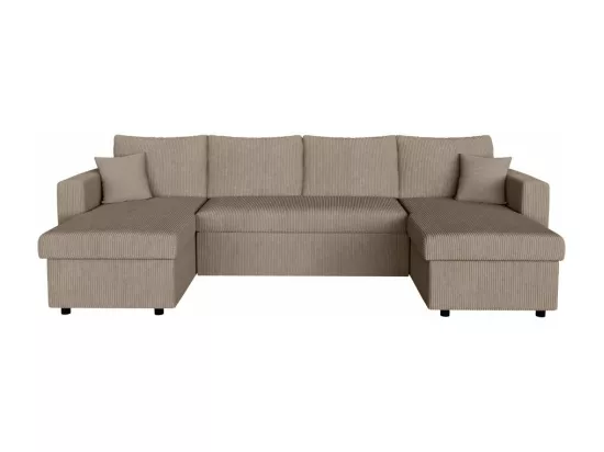 Canapé panoramique 6 places Maria convertible avec 2 coffres en velours côtelé - Taupe - L295 x P146 x H81cm - Loungitude