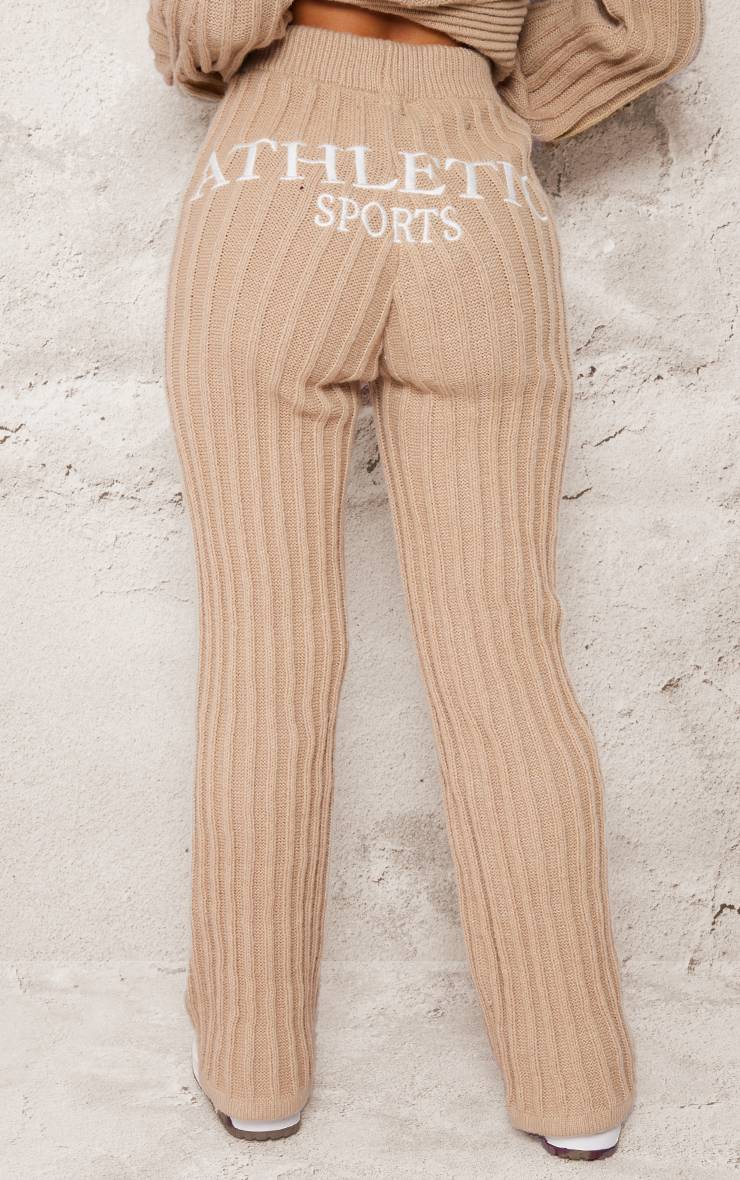 Gris Pierre Pantalon Évasé En Maille Brodée Athletic Sport Petite