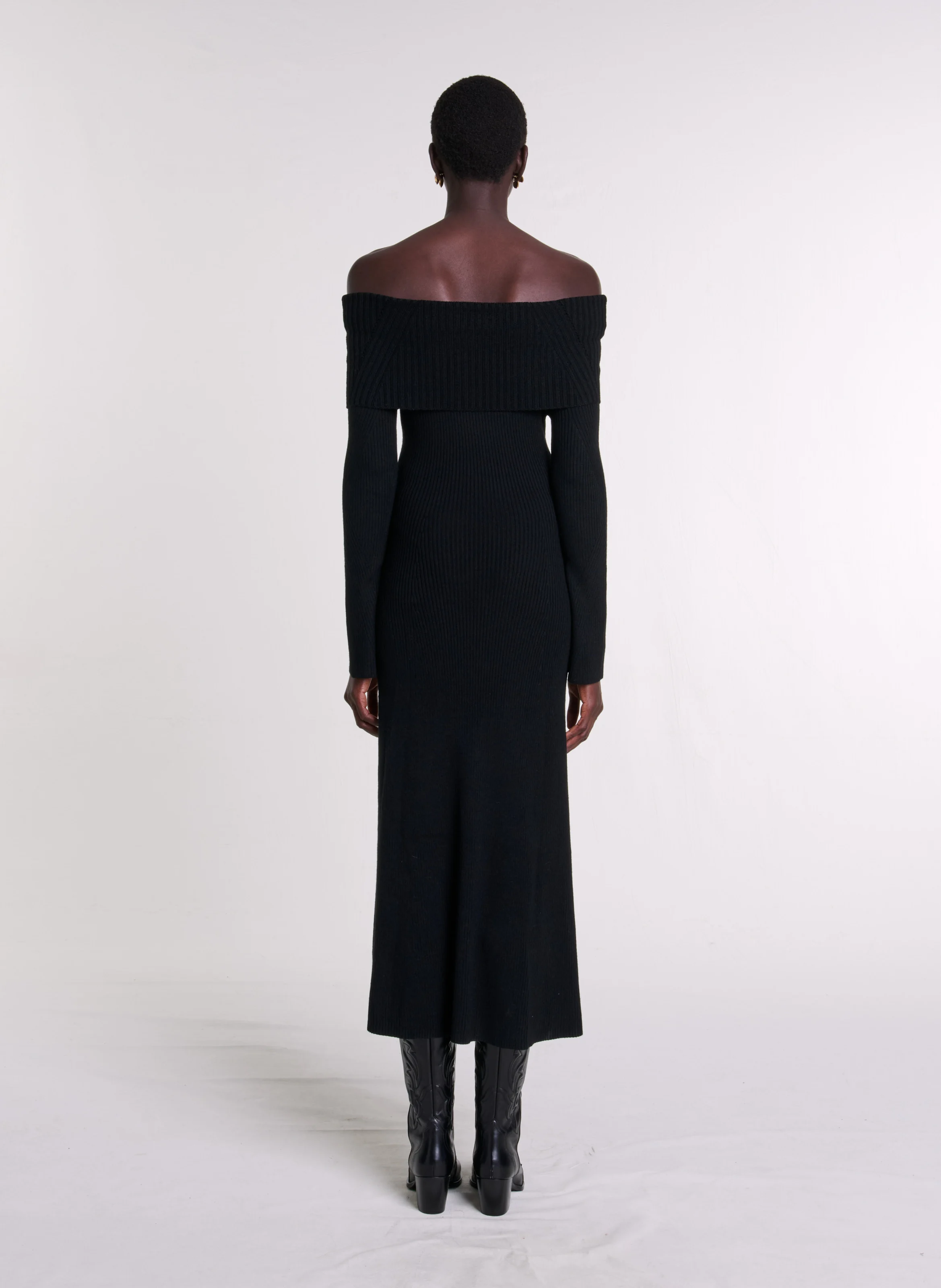 Robe longue col bardot | Noir