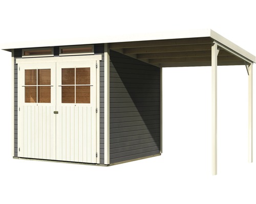 Karibu Glücksburg 3 tuinhuis met lessenaarsdak, 415 x 236 cm, terragrijs