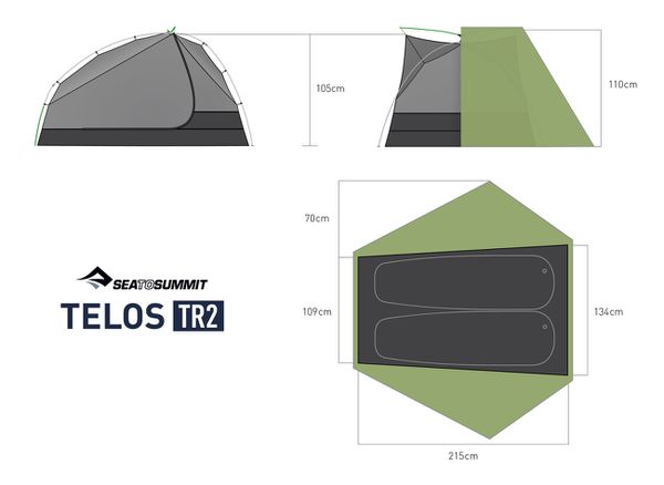 TELOS TR2 LIGHTFOOT Zeltunterlage  grau  3P, 144 x 222 cm