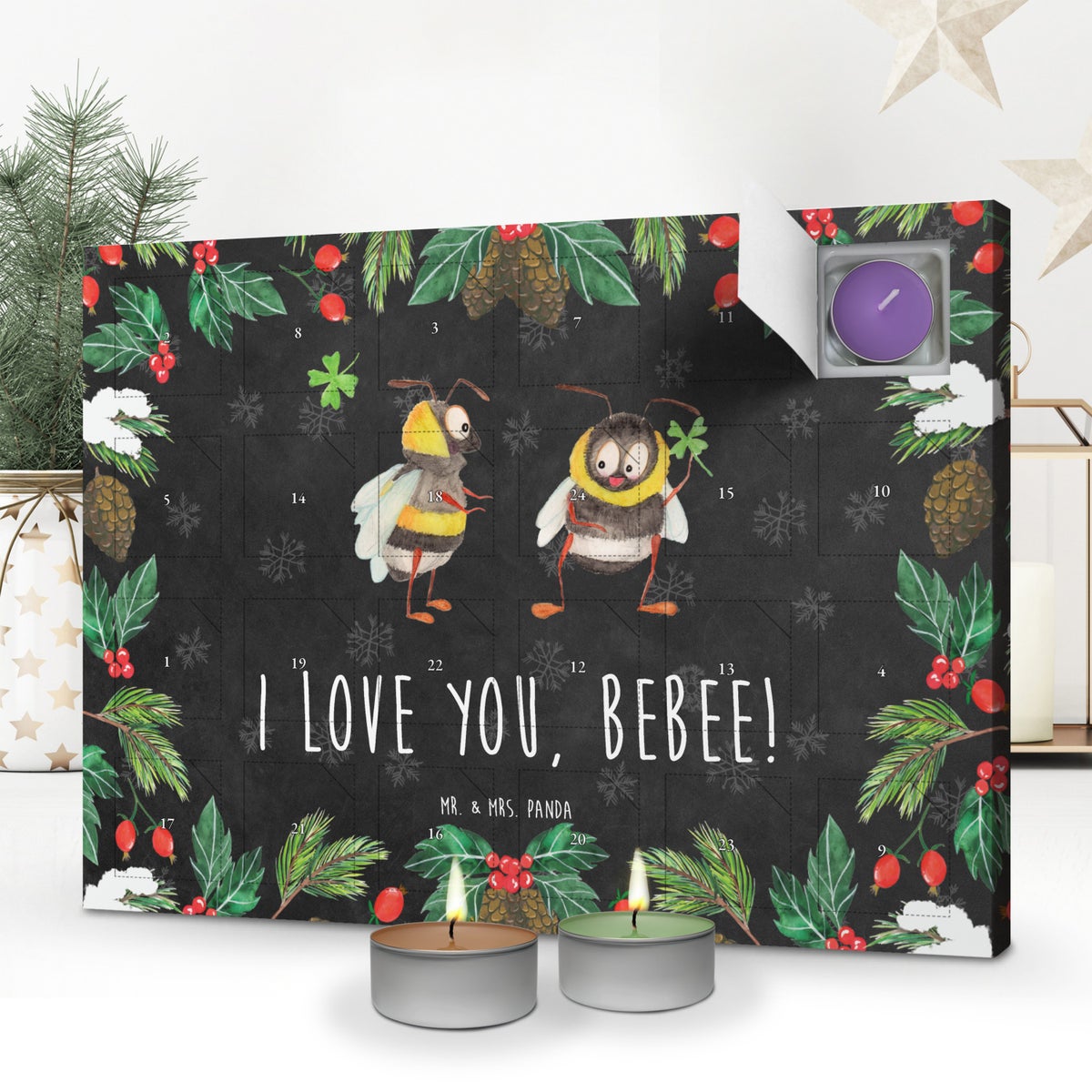 Mr. & Mrs. Panda Geurkaars Adventskalender Bijenpaar - Zwart