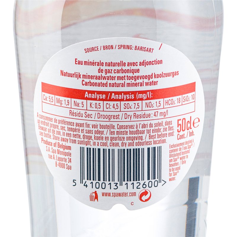 Eau gazeuse Spa intense 50 cl - 24 bouteilles