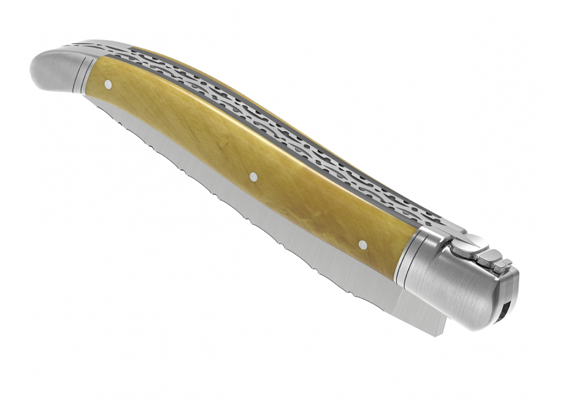 Couteau Laguiole prestige avec un manche en buis et mitres en acier inoxydable