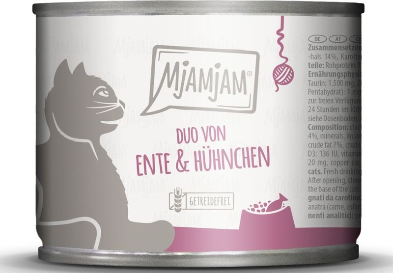 MjAMjAM - Duo - Nat Kattenvoer - 6x 200g - Malse Eend & Kip met Wortels