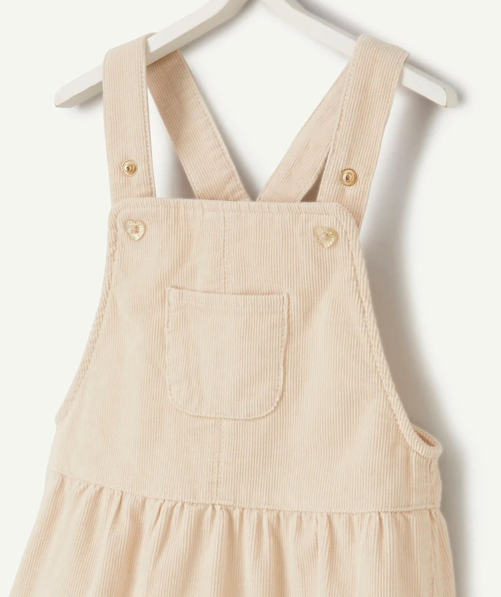 ROBE SALOPETTE BÉBÉ FILLE EN VELOURS ÉCRUE CÔTELÉE