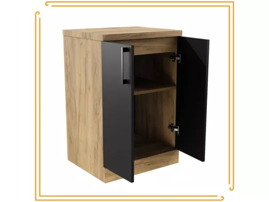 Armoire de salle de bain debout 50cm Commode Étagère Sous Lavabo en Chêne.