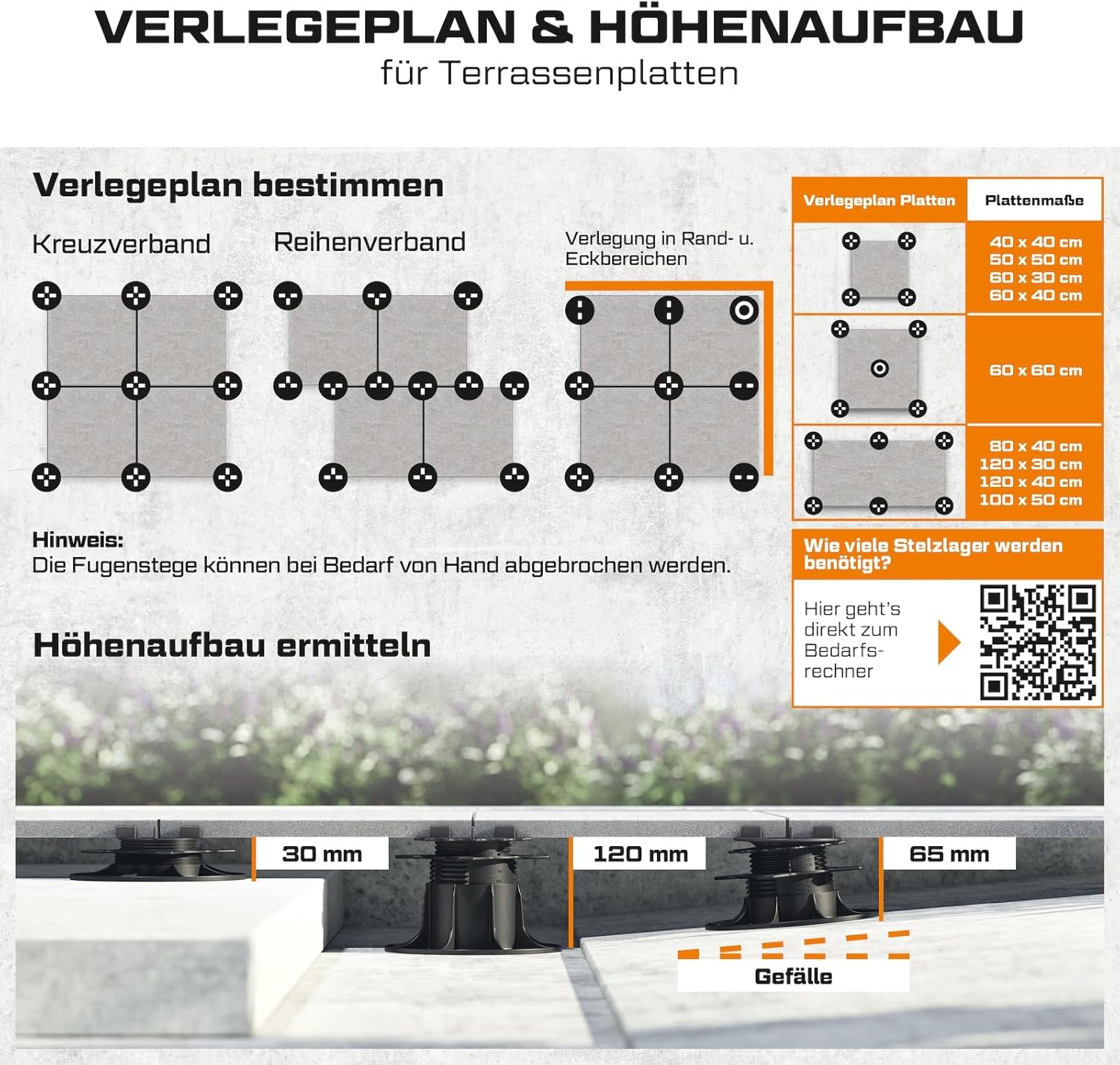 50x LANGFIT® Stelzlager 'M' für Terrassenplatten – Stufenlos höhenverstellbar von 18 bis 36mm – Fugenkreuz 3mm – Flexibles Adaptersystem – Made in Germany – MS-SL18-036-FK