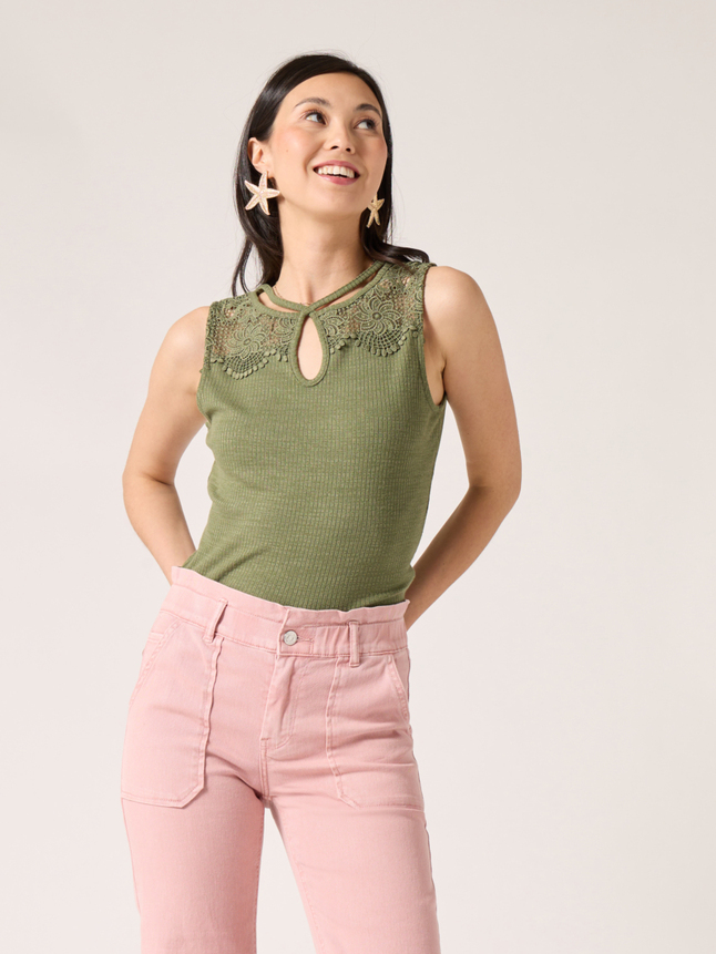 Tee-shirt bi-matière détail dentelle