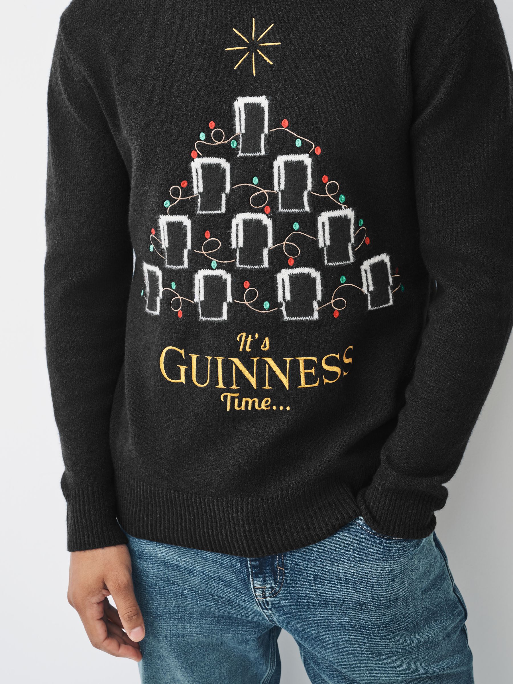 Zwart - Regular fit Guinness Kerstmis trui met wol en Ronde hals