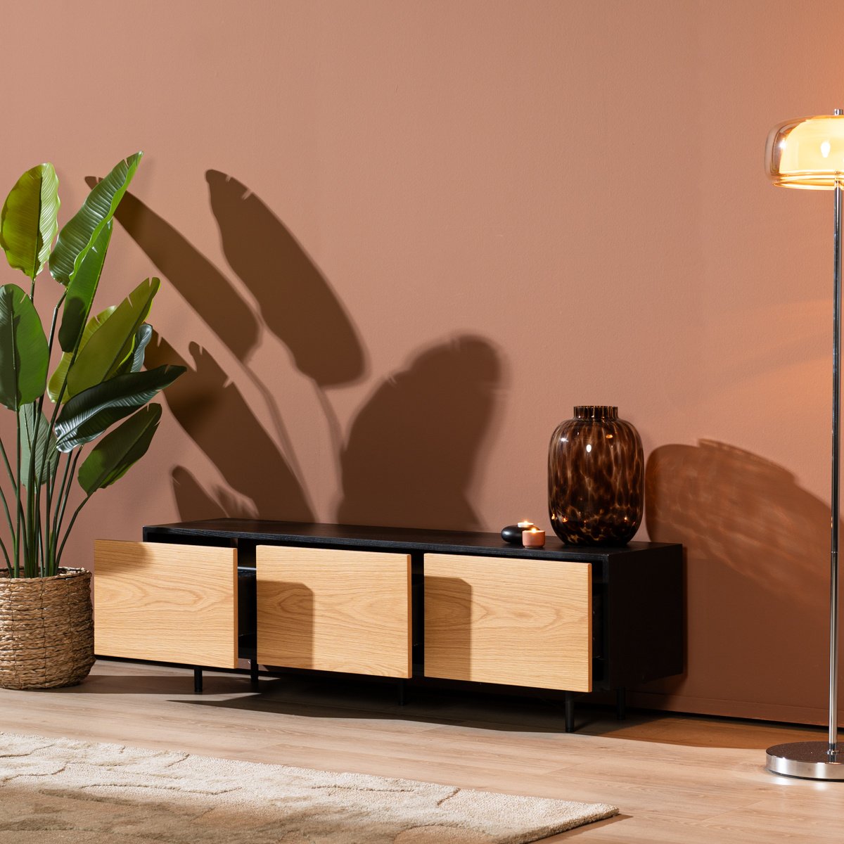 Bronx71 Tv-meubel Thomas zwart|blank eiken 150 cm