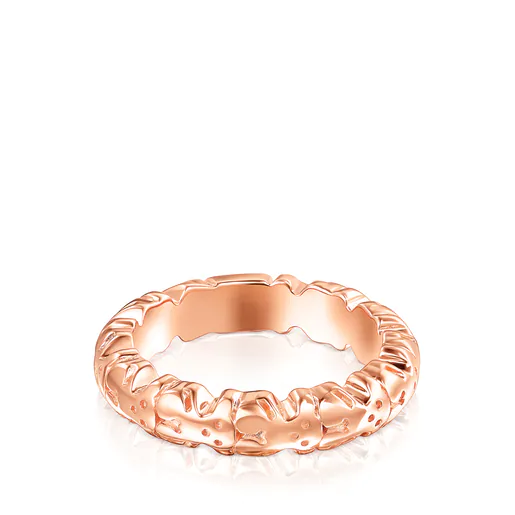 Anel com banho de ouro rosa 18k sobre prata, motivos de urso, tamanho XL reto