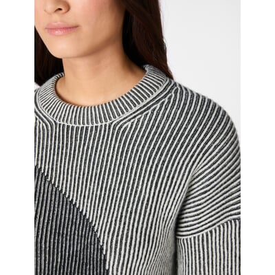 Damen-Rippenpullover, Schwarz-Weiß