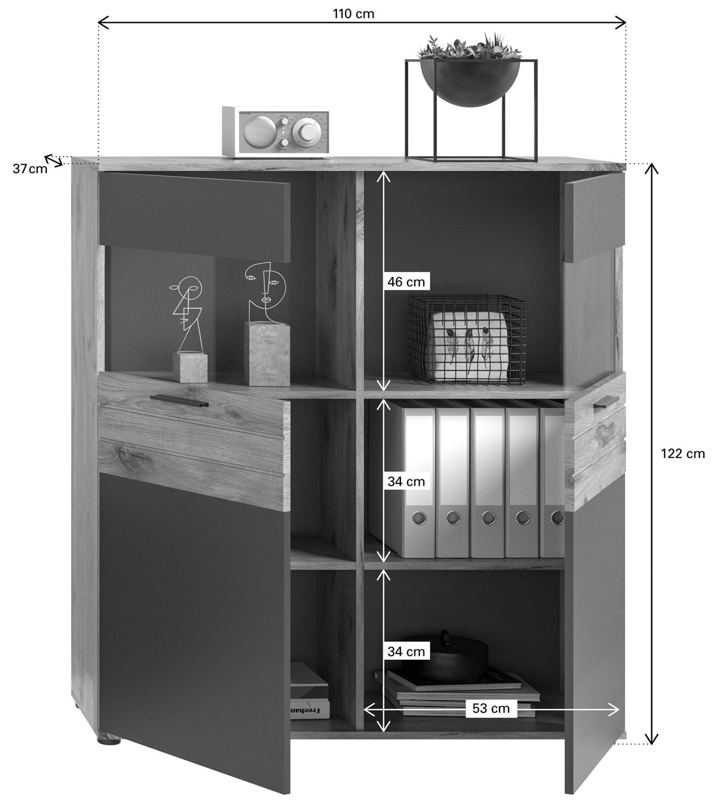 Highboard Mason Grau/Braun 110x122x37 cm
