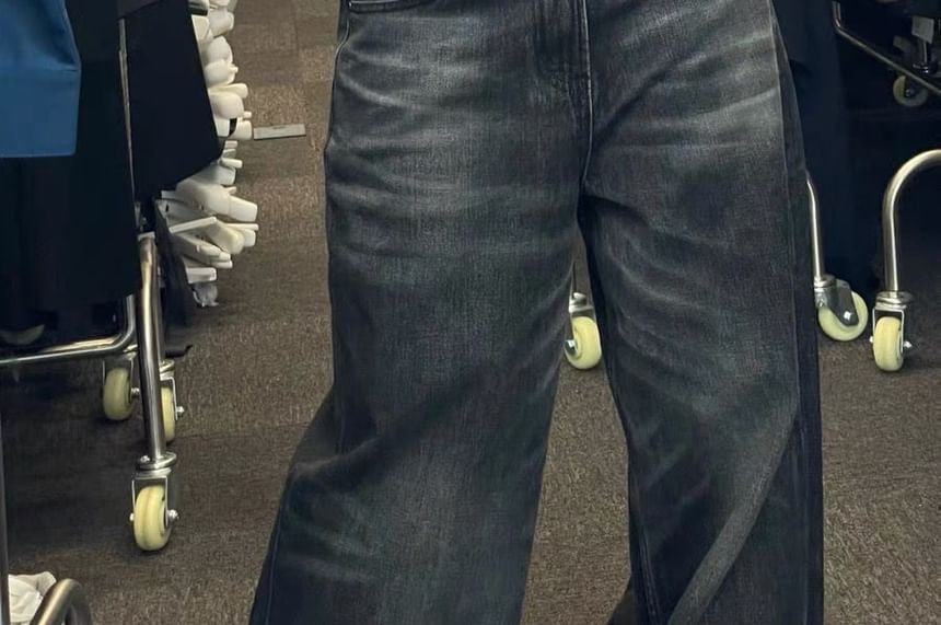 Rosesand - Lage taille gewassen losse wijde jeans