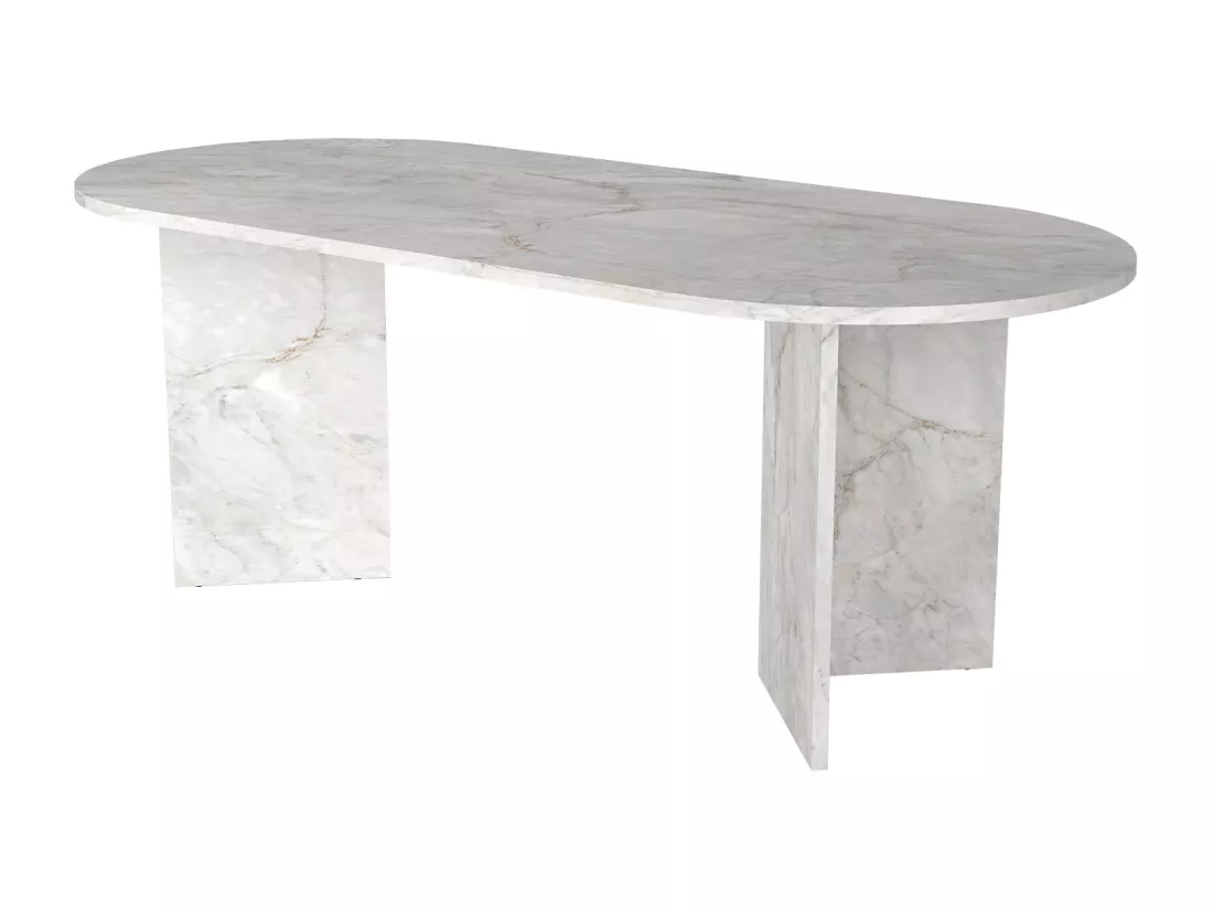 Table à manger 8 personnes - Effet marbre blanc - TOPANIA