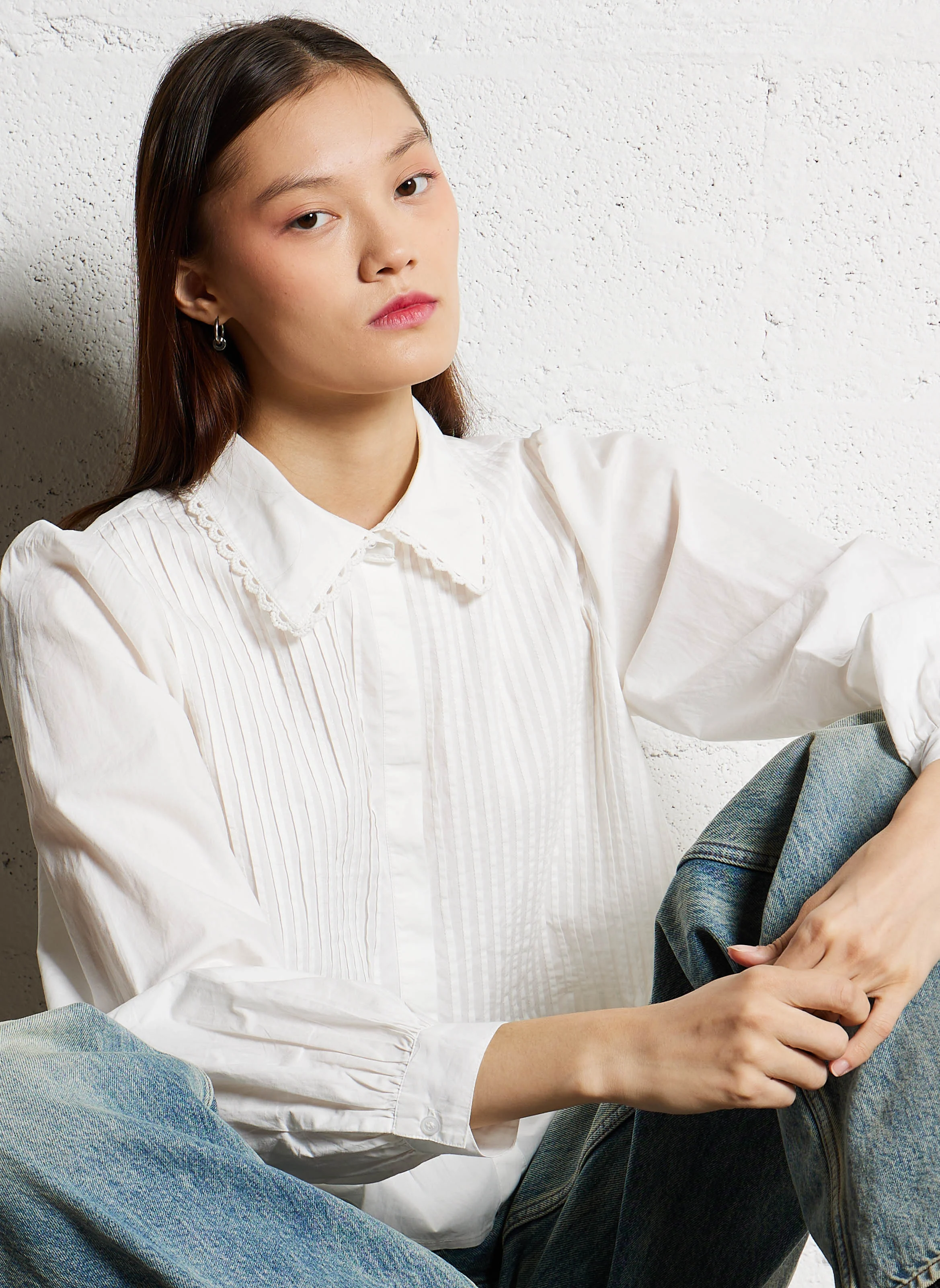 TOSCA - Chemise plissée en coton| Blanc