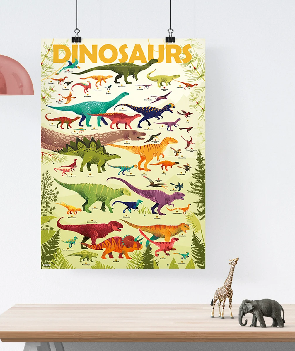 POPPIKLE POSTER DINO AVEC 32 STICKERS REPOSITIONNABLES