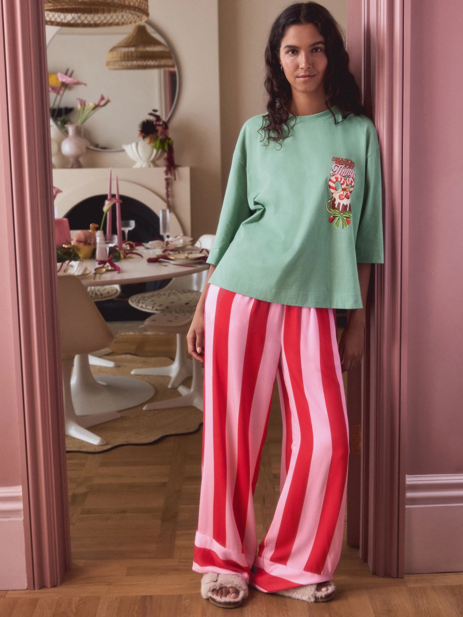 Roze streep - Pyjama met korte mouwen