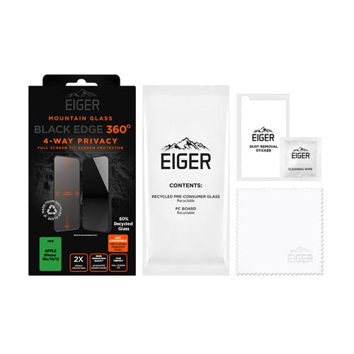 iPhone 16e / 14 / 13 Mountain Glass Black Edge 360 Grad Panzerglas 3D 4-Way Privacy Displayschutz Case Friendly (EGMSP00315)