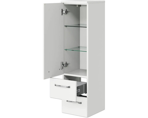 Pelipal Kumba badkamermeubelset (B x H x D): 137 x 200 x 50 cm, witte glanzende fronten, 5-delige set inclusief witte mineraalstenen wastafel, halfhoge kast en onderkast (artikelnr. 99.770126092)