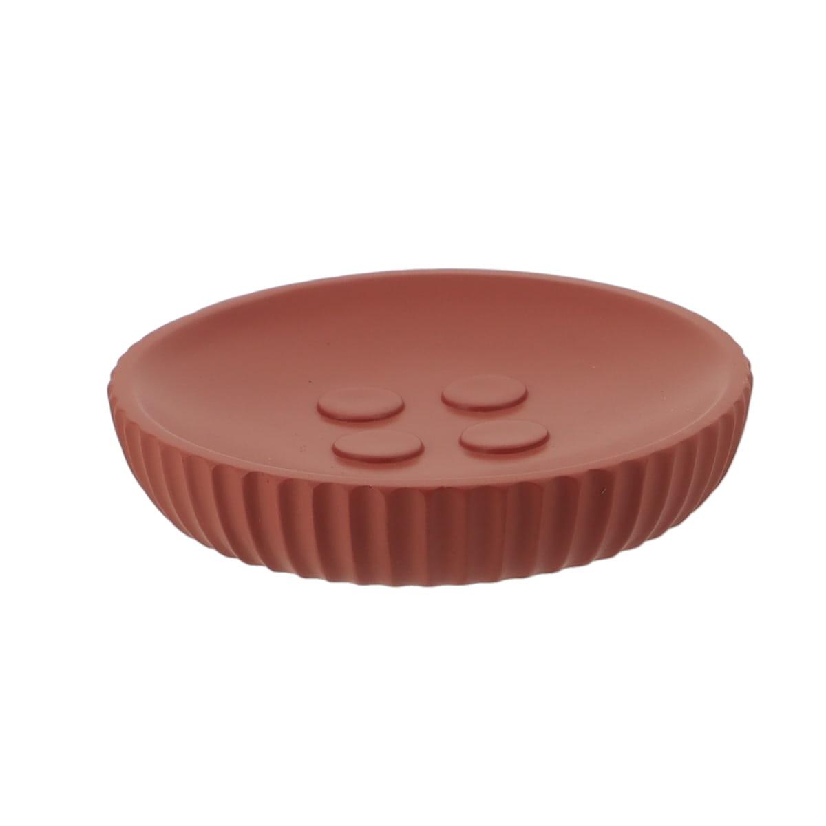 PORTE SAVON POLYRESINE ROND STRIE TERRACOTTA