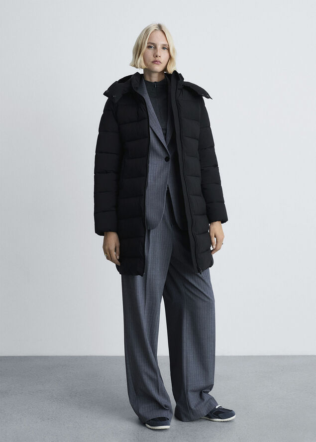 MANGO Water-repellent quilted coat Black