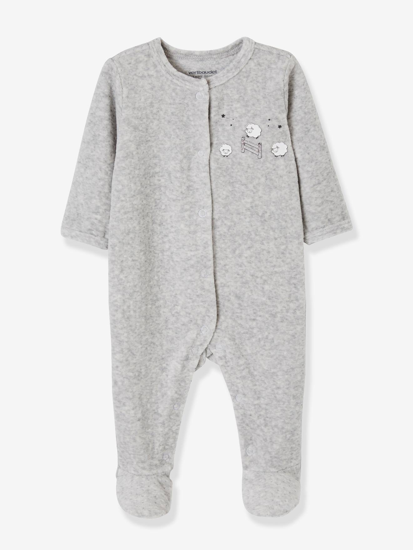 Conjunto de 2 pijamas de veludo para bebê com abertura frontal, branco claro, bicolor/multicolorido.