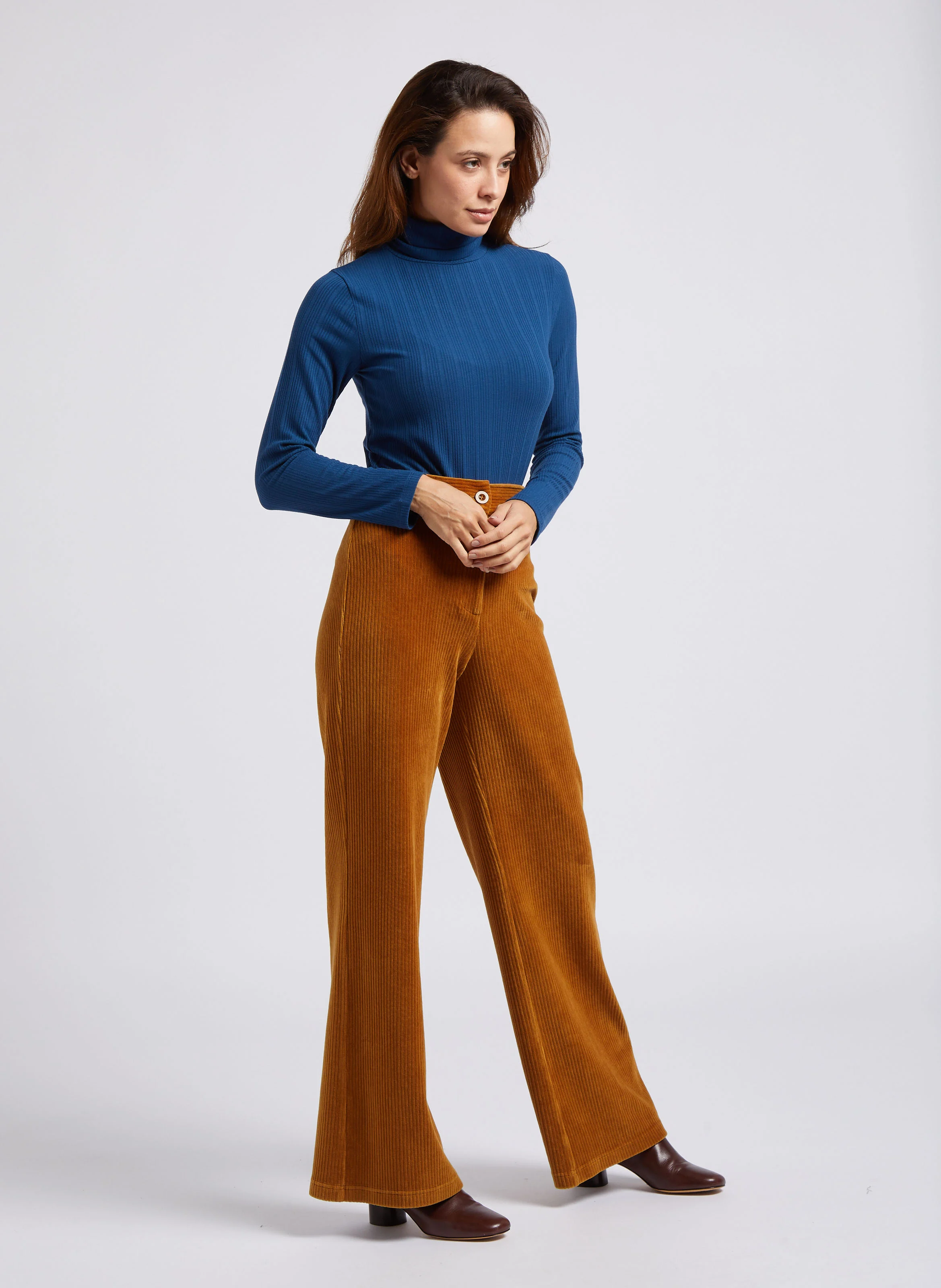 Pantalon flare en coton mélangé | Marron