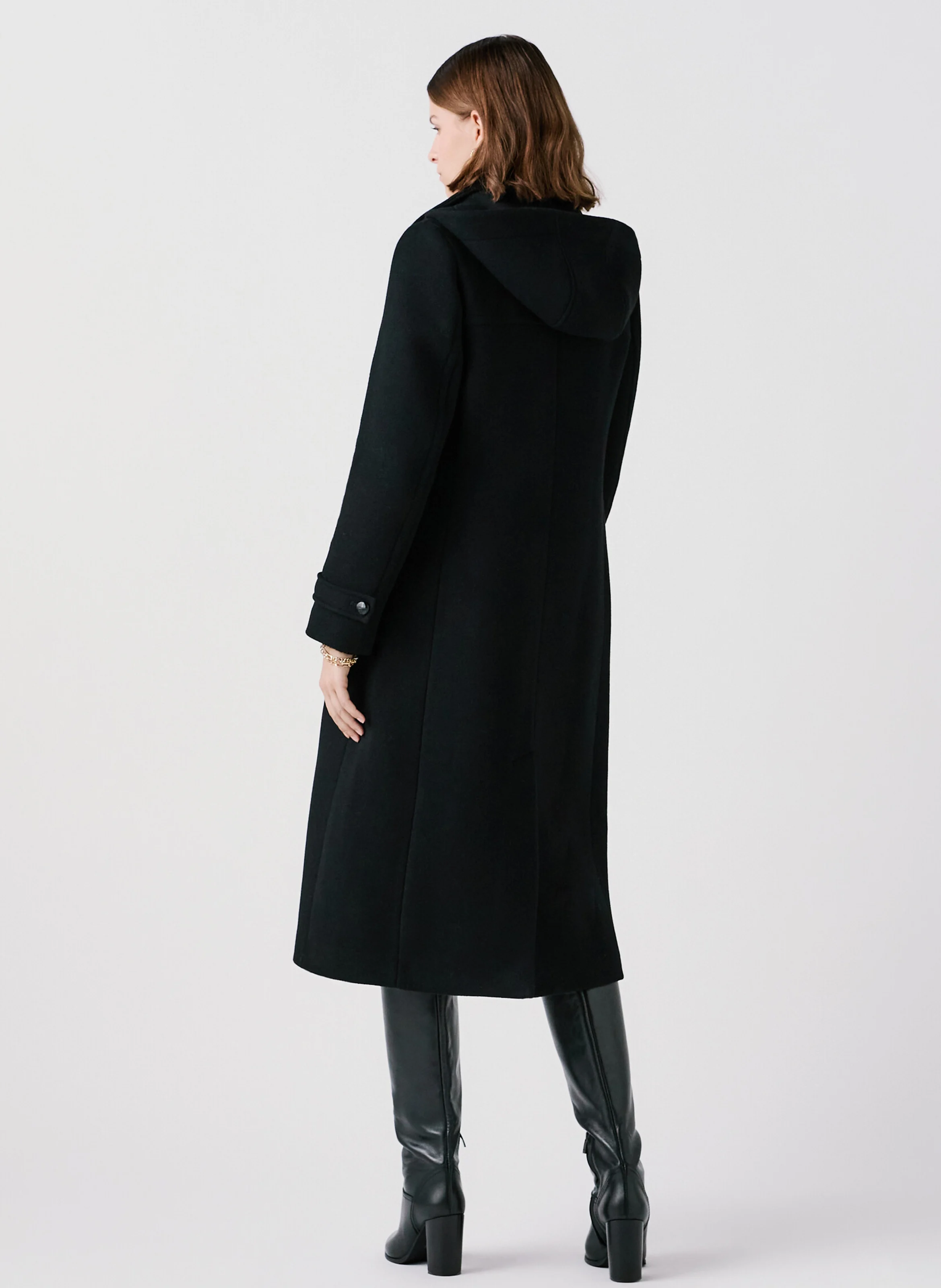 GANVILLE - Manteau long à capuche en laine mélangée | Noir