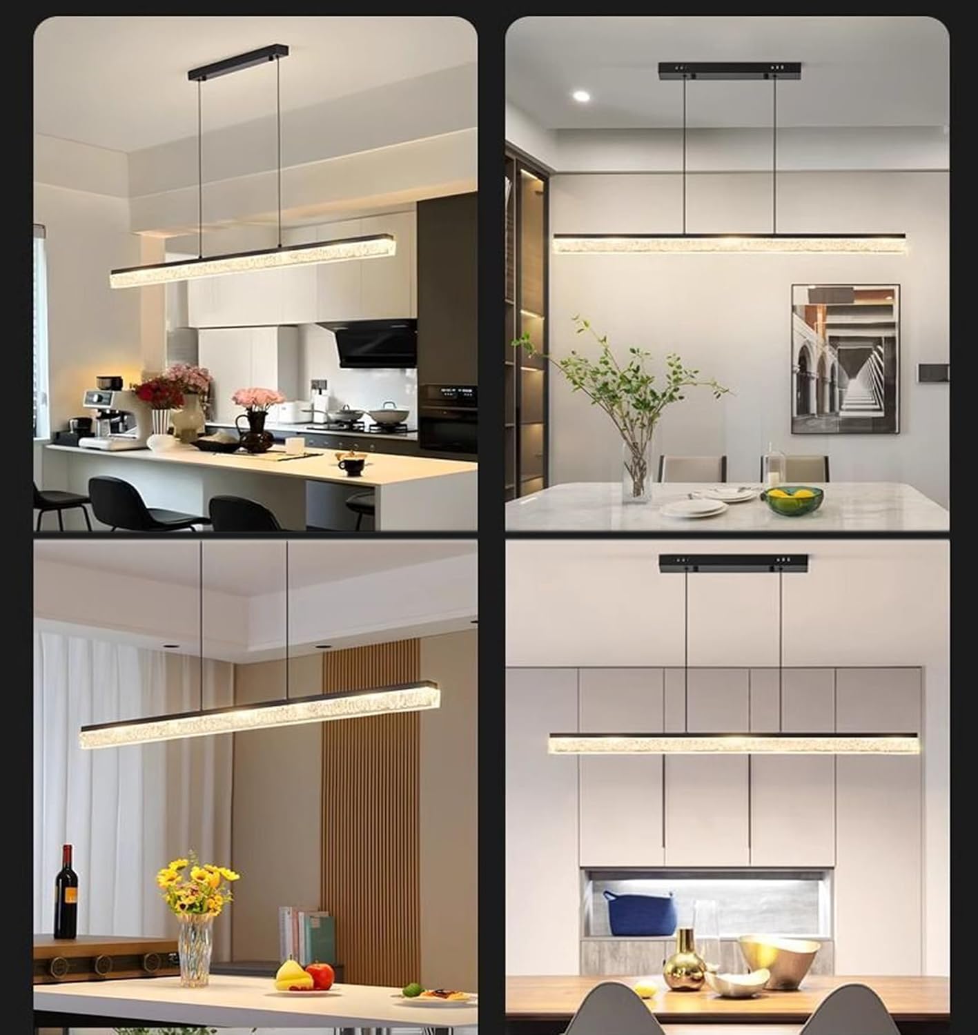 120cm Moderne LED Pendelleuchte esszimmer dimmbar hängelampe esstisch schwarz,Linear design hängeleuchte mit Fernbedienung,Esszimmerlampe hängend Höhenverstellbar Esstischlampe,Bürolampe (120cm/50w)