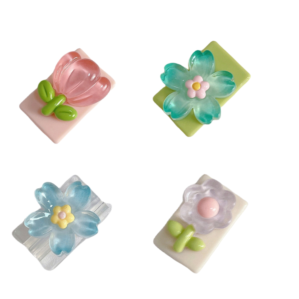 (4er Set) USB C / Lightning Kabel Bruchschutz / Halter / Kabelbeisser Blumen - Design 1