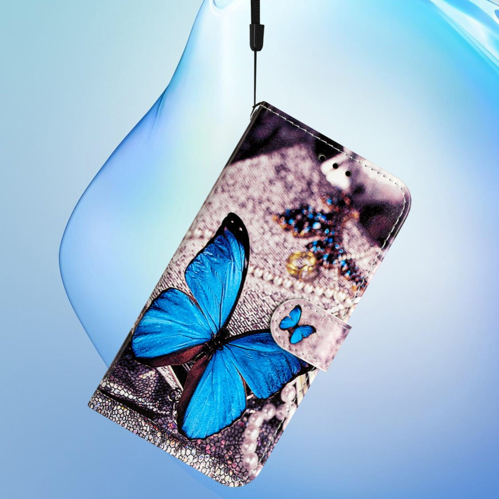 iPhone 16 Pro Leder Tasche Hülle mit Kartenfach Blauer Schmetterling