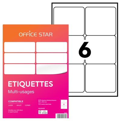 Office Star - 600 Étiquettes multi-usages blanches - 99,1 x 93,1 mm - réf OS43439