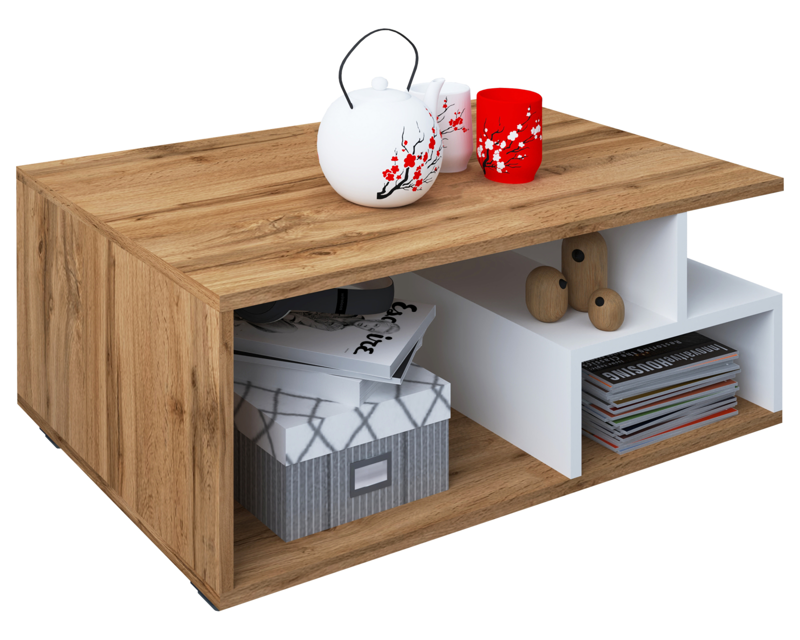 Couchtisch SULAS - Honig Eiche - 4 Fächer - 80 cm