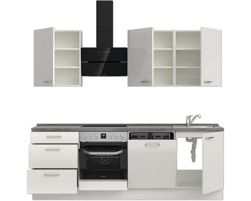 NOBILIA keukenblok met apparatuur Urban 240 cm zijdegrijs hoogglans voorgemonteerde variant links 4004539010116