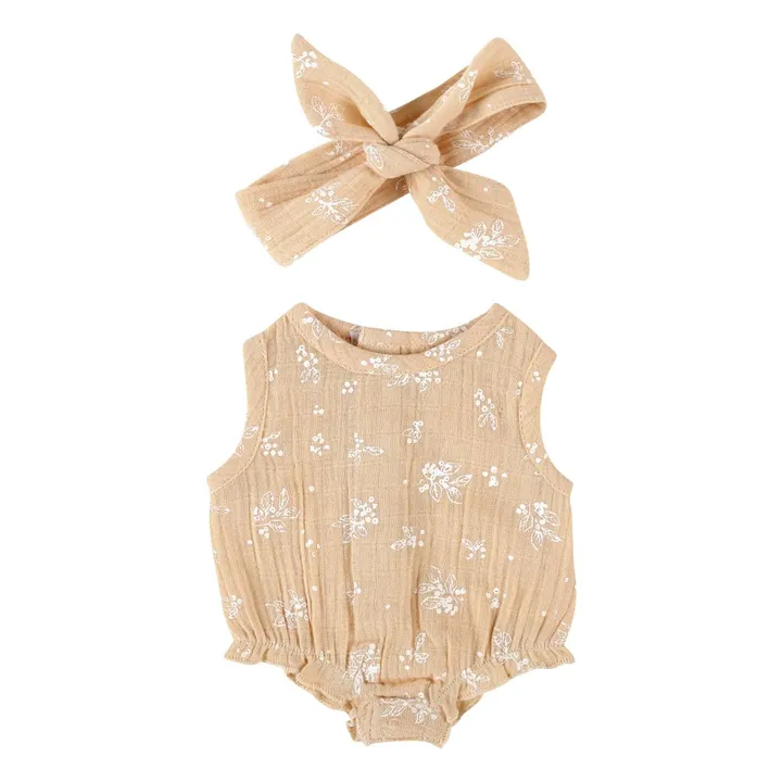 Bonjour Little Barboteuse et Headband pour Poupée Coton Bio | Rose pêche