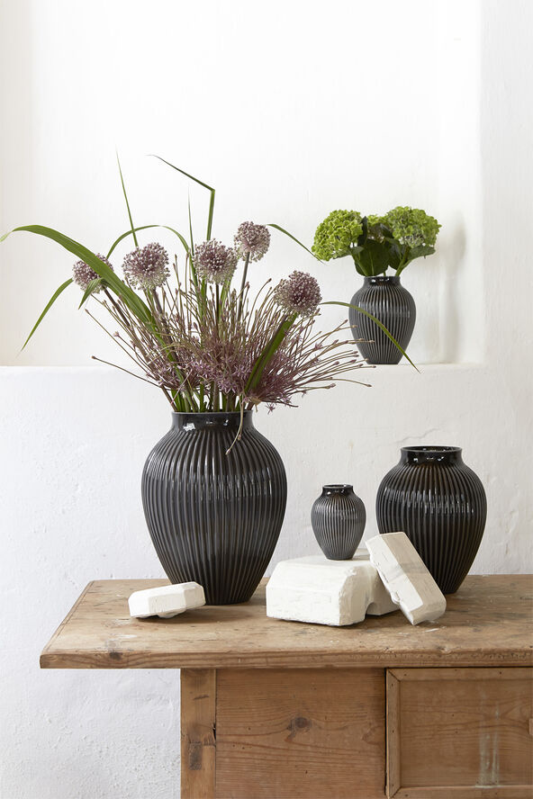 Knabstrup Keramik Knabstrup, vase, riller sort, 20 cm Ripple black
