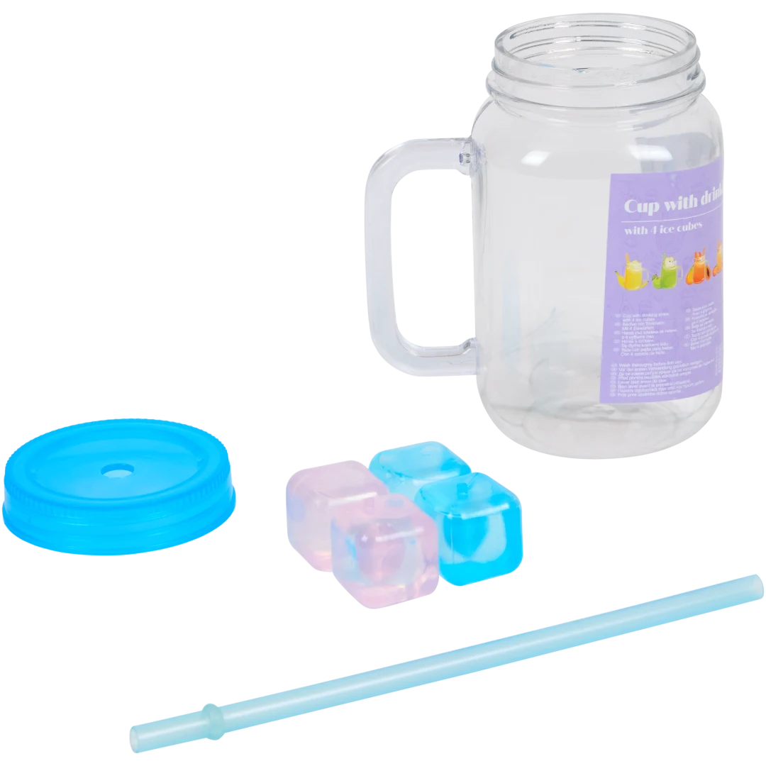Drinkbeker met rietje en ijsblokjes 550 ml | diverse kleuren