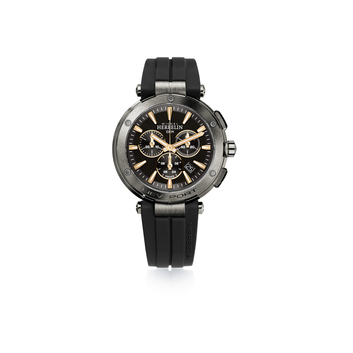 Montre HERBELIN Newport Chrono acier bracelet caoutchouc noir