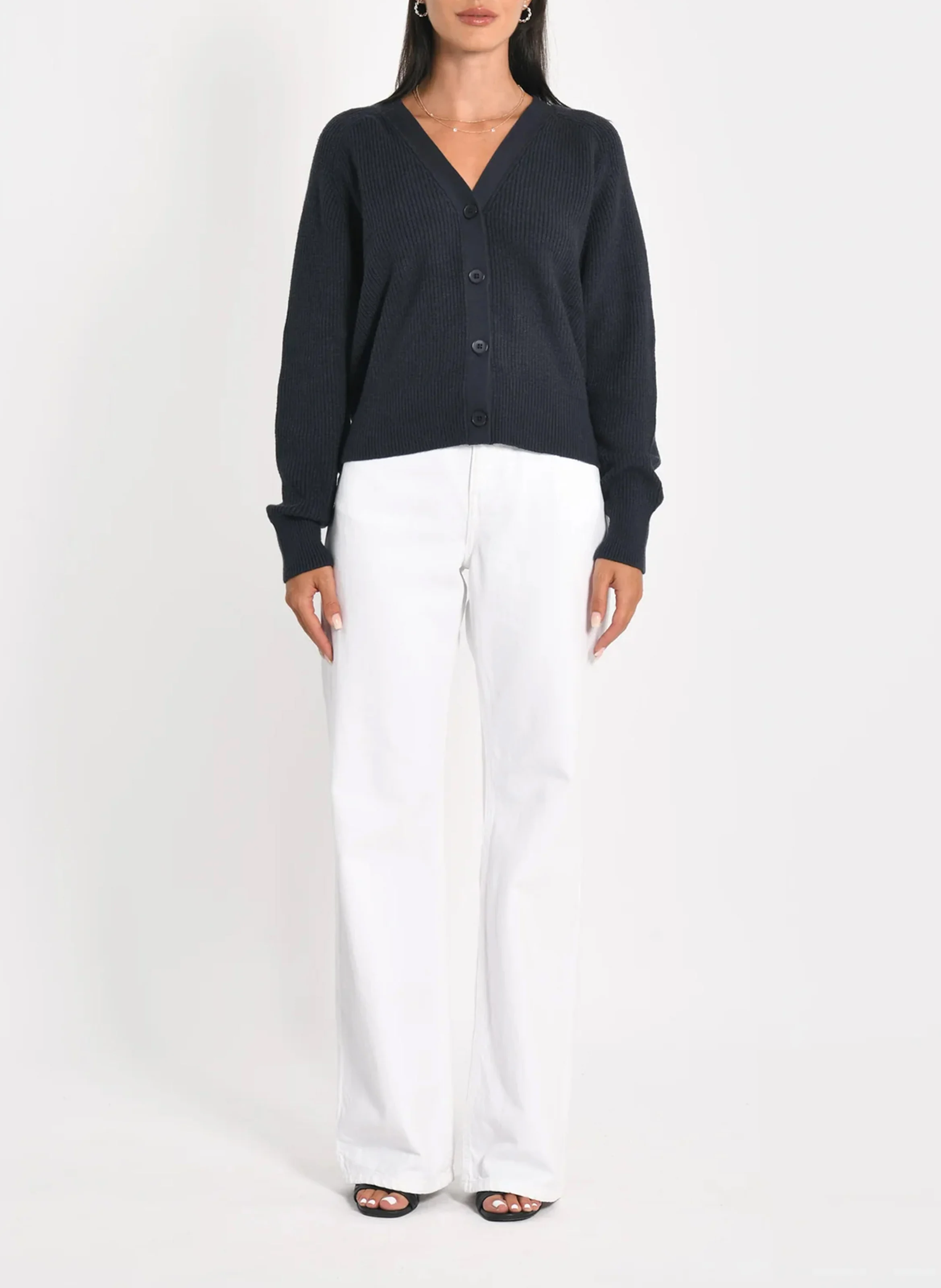 LOU - Cardigan boutonné à col v | Bleu