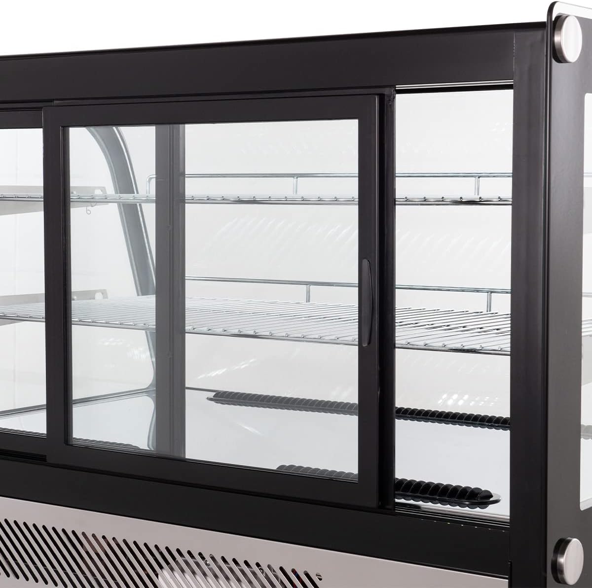 Kühlvitrine 160 Liter I Buffet Vitrine +2 °C und +6 °C mit LED I Kühlvitrine Gastro schwarz I Kühltheke mit Glastür & Umluft I abschließbar