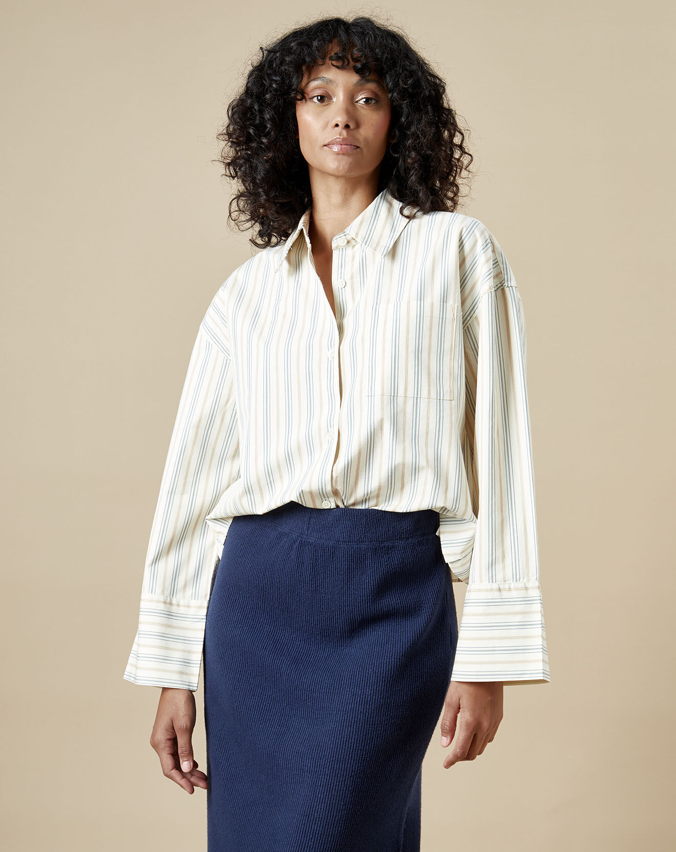 Bellerose Chemise Gloria rayée écru/bleu