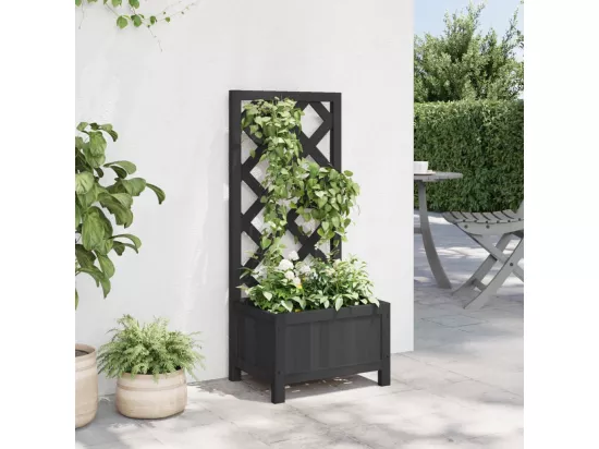 Jardinière avec treillis noir bois massif de sapin