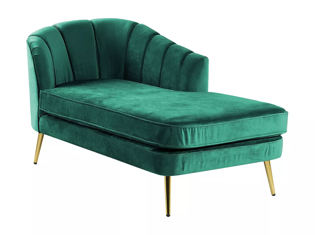 Chaise longue côté droite en velours vert émeraude ALLIER