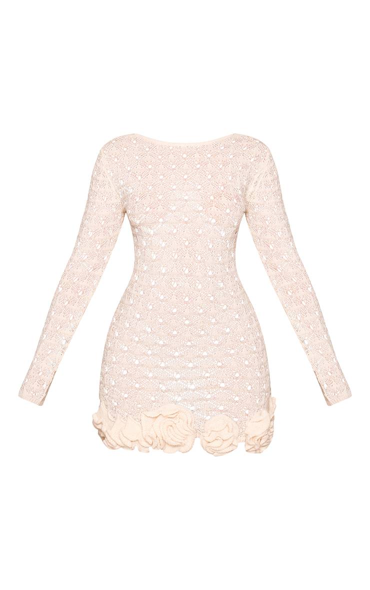 Crème Petite Robe Mini Moulante En Crochet Avec Appliqué Floral